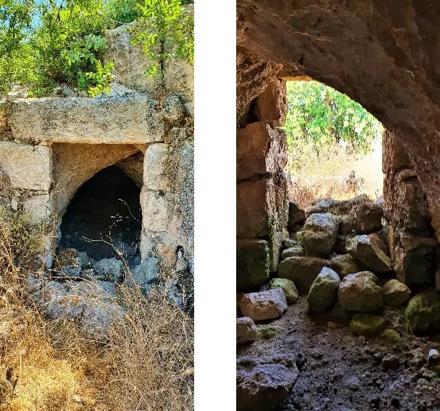 פתחה של מערת מגורים עתיקה, מבחוץ ומבפנים.